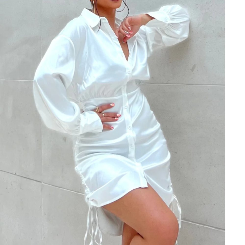 When's Happy Hour Mini Shirt Dress - White